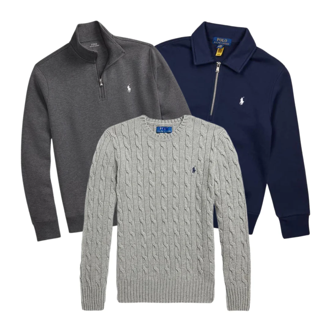 MAY DROP 15x Pièces Ralph Lauren Pull 1/4 Zippé & Torsadé Premium